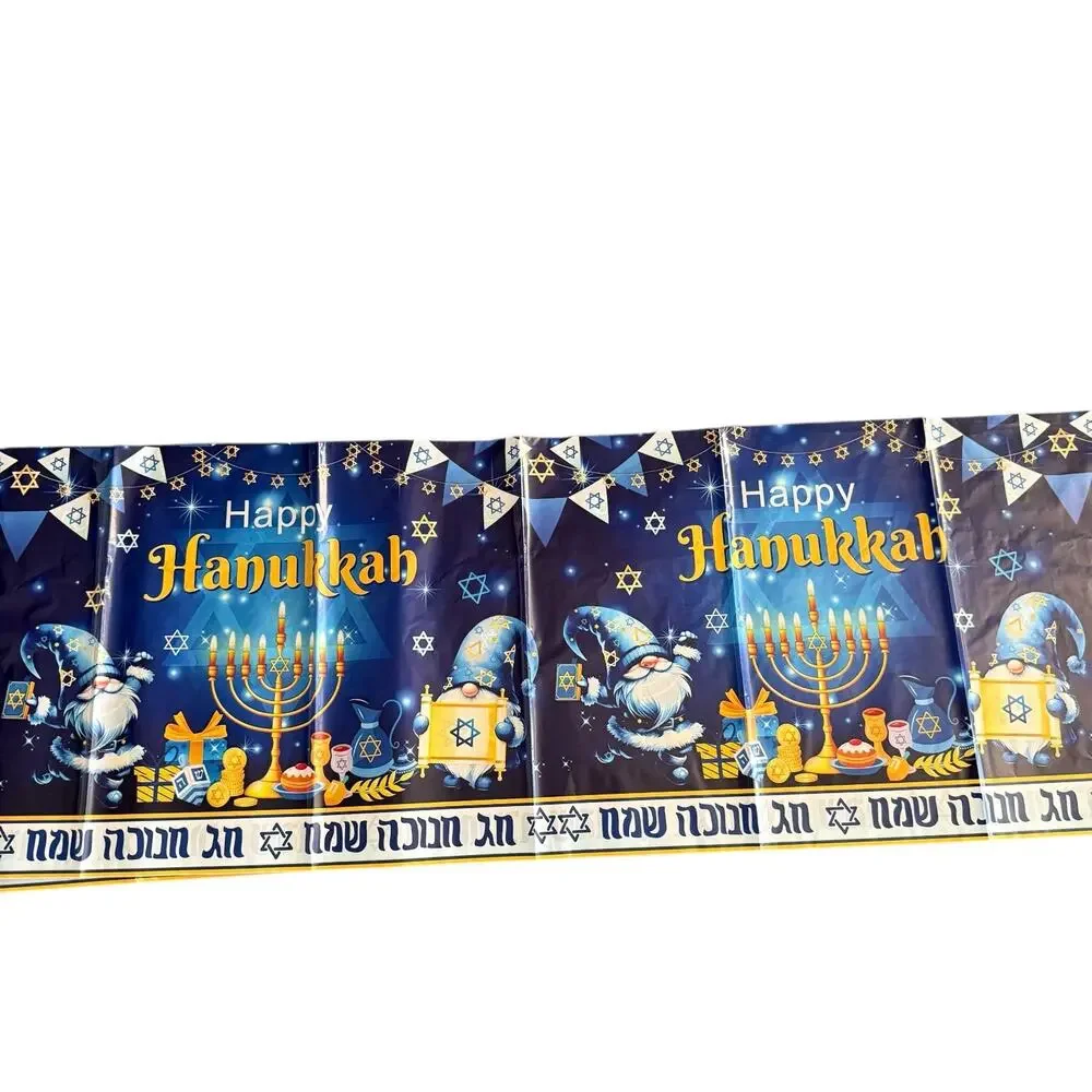 Set of 3 Hanukkah Tablecloths Blue Menorah & Star of David Plastic Table Covers